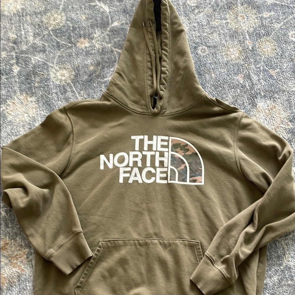 The North Face Hoodie Military Olive with Camo Logo Large